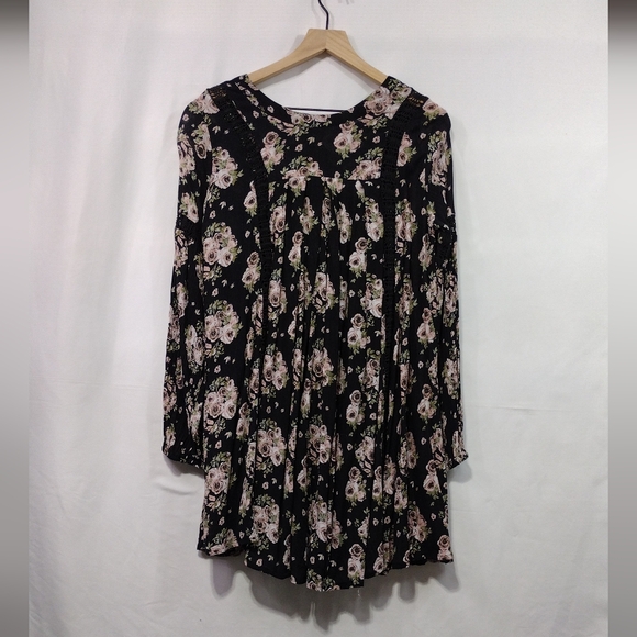 Rebellion Floral Dress Women's M Black Pink Cottagecore Peasant Retro 90s Y2K - Picture 5 of 9
